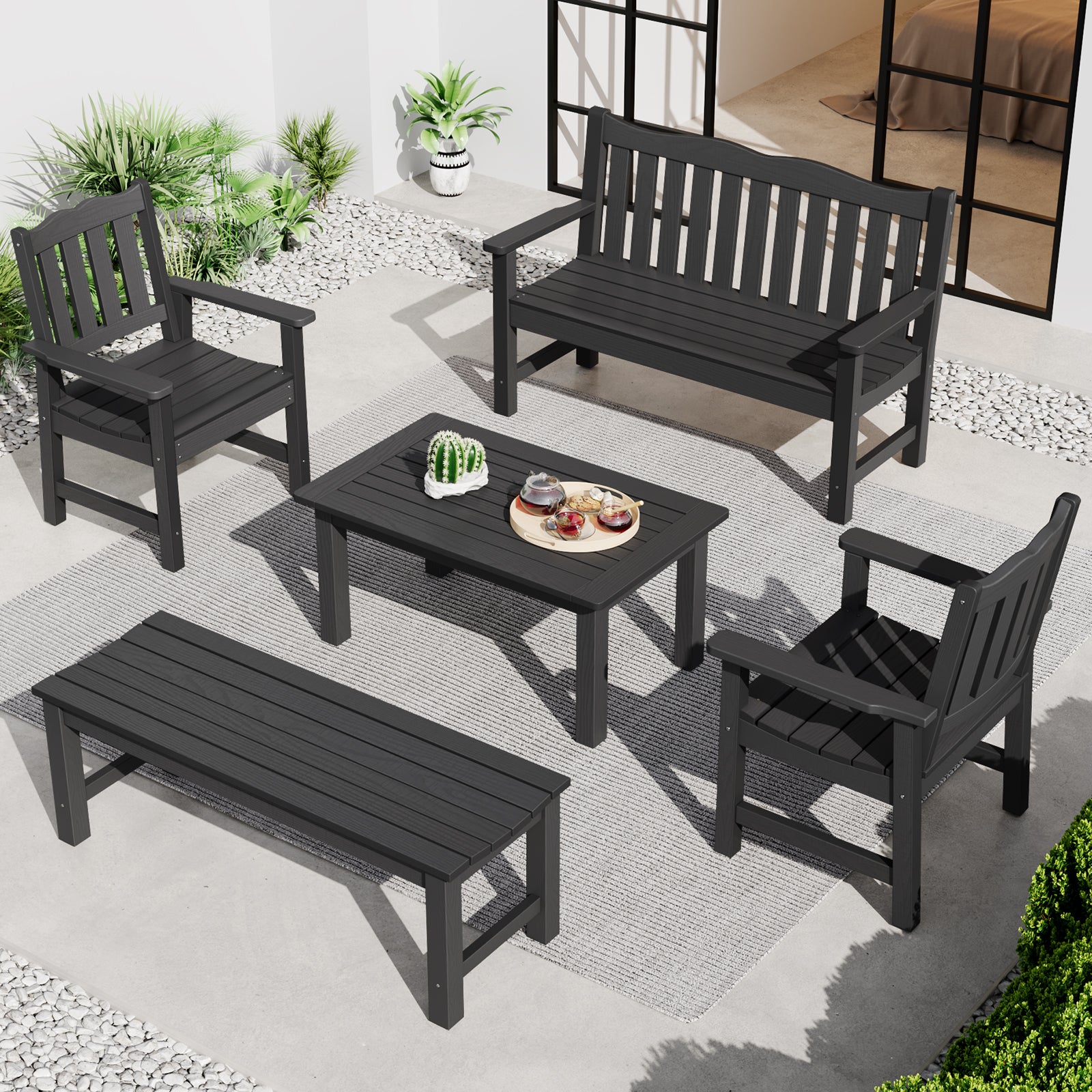 STOOG Patio Furniture Set 5-Piece Outdoor Patio Conversation Bench Set