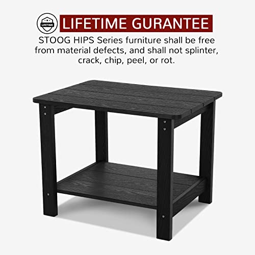 Stoog 22.8 inches Oversized Outdoor Side Table with 2 Layer Storage, Rectangular End Table, All-Weather Patio Table, 22.8"x17"x17.5", Black