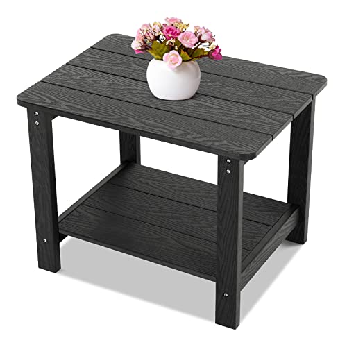 Stoog 22.8 inches Oversized Outdoor Side Table with 2 Layer Storage, Rectangular End Table, All-Weather Patio Table, 22.8"x17"x17.5", Black