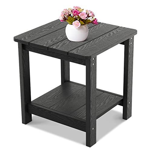 Stoog Outdoor Side Table, All-Weather HIPS Plastic 2-Tier Patio End Table, Adirondack Side Table, Rocker Side Table for Backyard, Pool, Beach, Lawn, Black