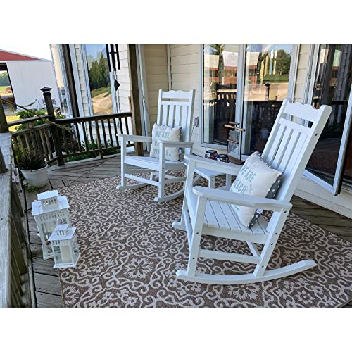 Stoog Set of 2 Outdoor Rocking Chairs, Hips Plastic Porch Rocker with 400 lbs Weight Capacity, for Backyard, Fire Pit, Lawn, Garden and Indoor (White)