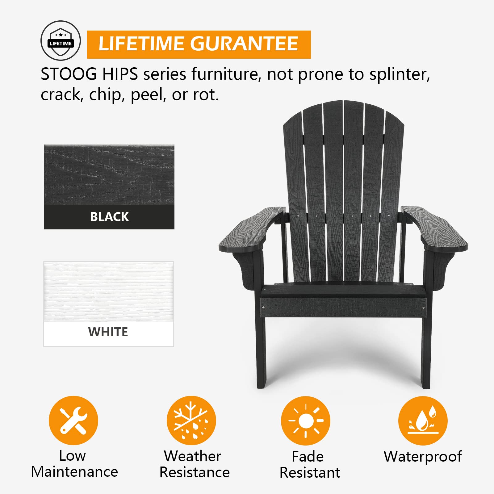 STOOG Outdoor Hips Plastic Adirondack Chairs Black